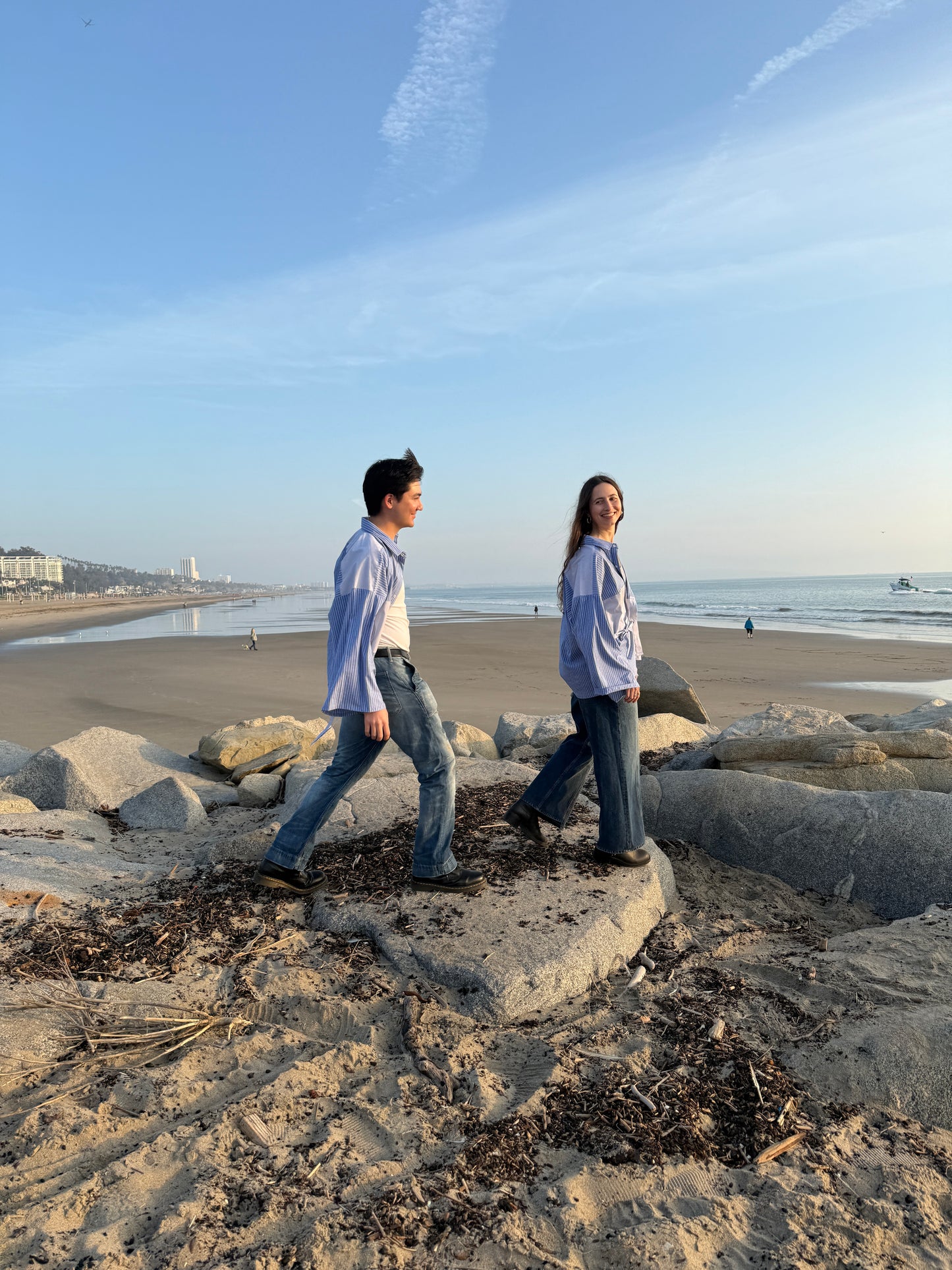 Striped Tie Shirt Kimono - Unisex blue striped wrap - Patchwork cotton - Made in LA