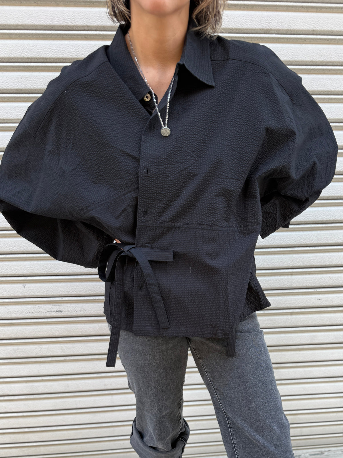 Button up tie shirt Black