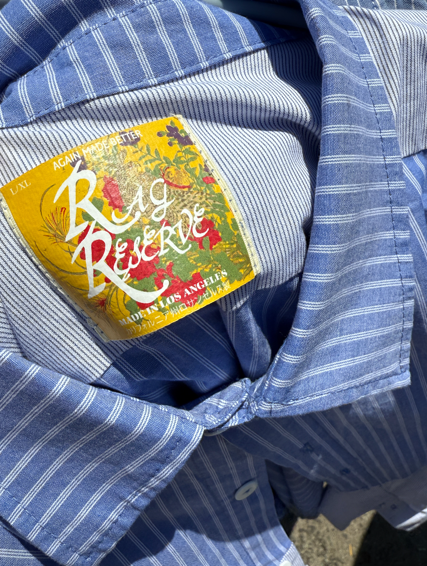 Striped Tie Shirt Kimono - Unisex blue striped wrap - Patchwork cotton - Made in LA