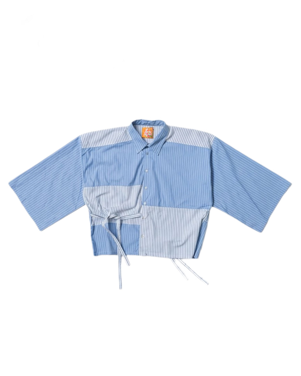 Striped button up tie shirt. Blue