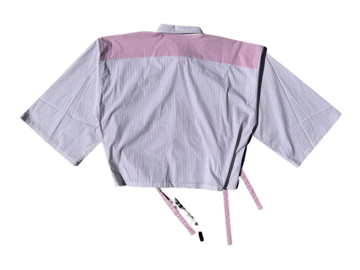 Striped button up tie shirt. PINK