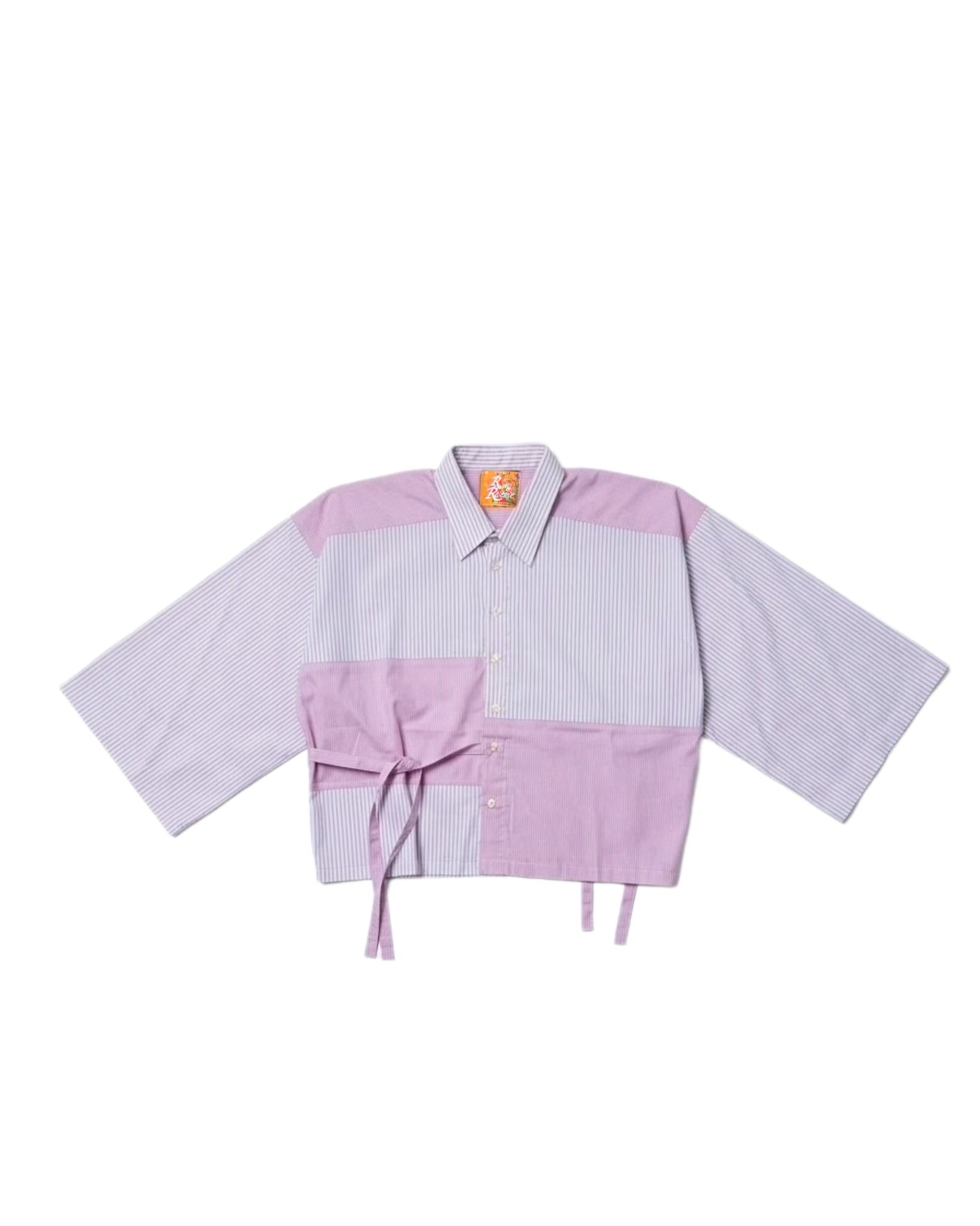 Striped button up tie shirt. PINK